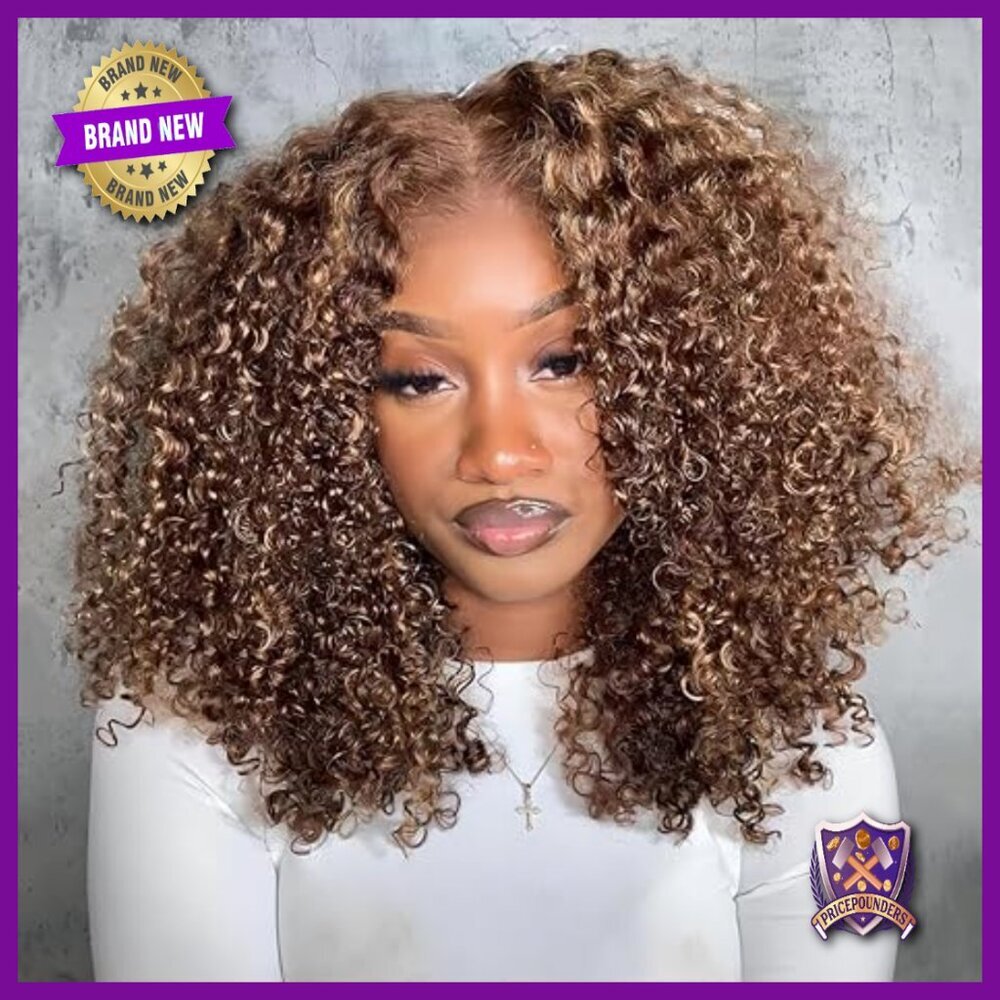 Glueless Lace Front Wig Human Hair Afro Curly 18 Inch Pre Plucked